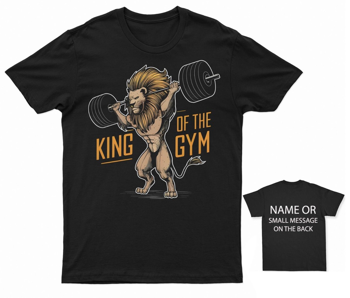 King of the Gym Lion T-shirt Powerlifting Workout Tee Personalised  Fitness T