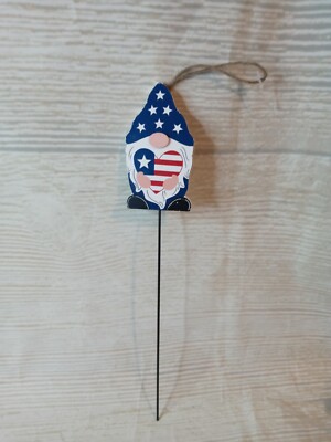 ~New! American Flag Gnome Metal Pick USA Patriotic Floral Wreath Decor Tier Tray