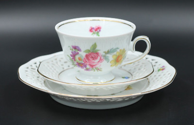 Form Marienbad Ingres Weiss Gedeck Tasse UT Teller Durchbruch Blumen Porzellan