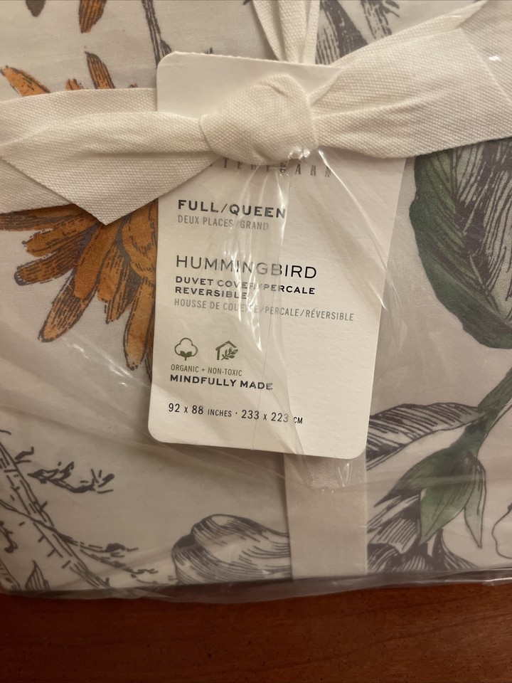 Pottery Barn Hummingbird Reversible Full Queen Duvet Cover No Shams New