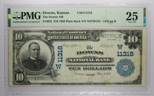 1902 Downs, Kansas The Downs National Bank $10 PMG Very Fine 25