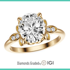 IGI 3.10 CT F VVS2 Oval Cut Lab Grown Diamond Engagement Ring 18K Yellow Gold