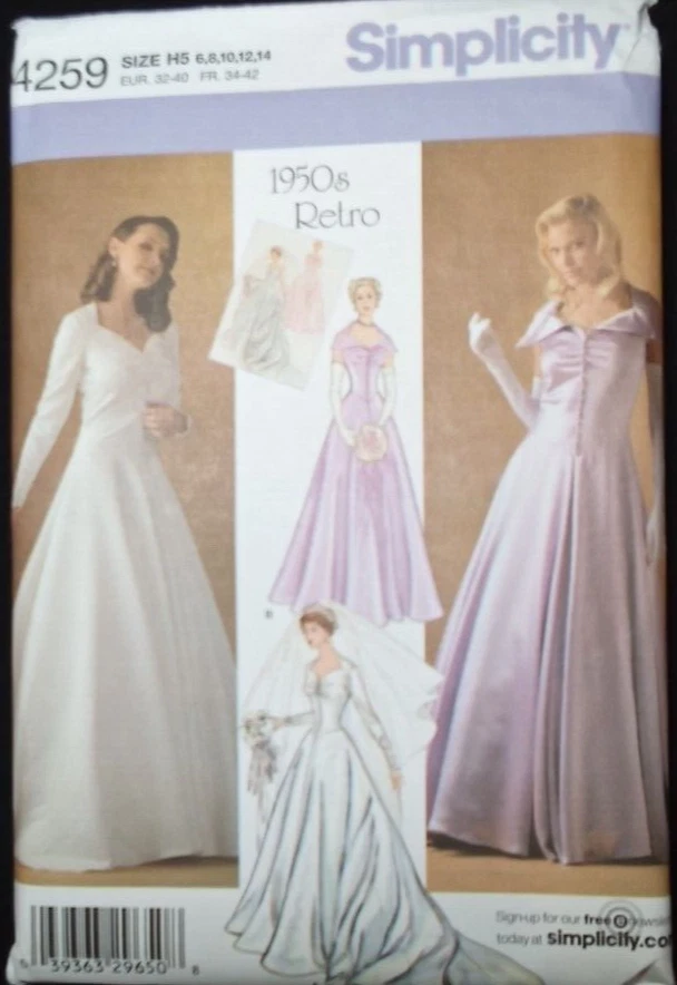 Simplicity Retro Pattern 4259 Misses Size 6-14 Gown Wedding Dress Bridesmaid UC - Image 2 of 4