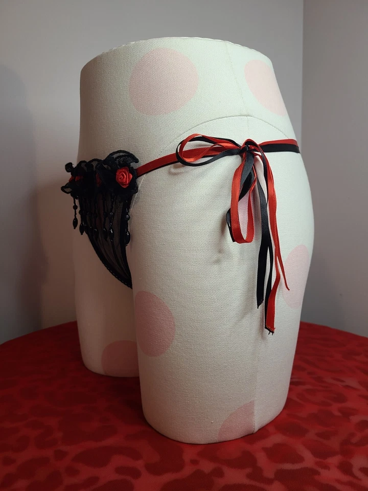 Rare Vintage Frederick's Of Hollywood Beaded Fringe Side Tie Thong Panty OS 🌹 - Image 4 of 4