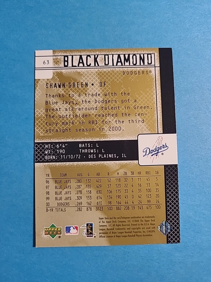 Shawn Green 2001 Upper Deck Black Diamond Baseball Card # 63 I3771 - Image 2 of 2