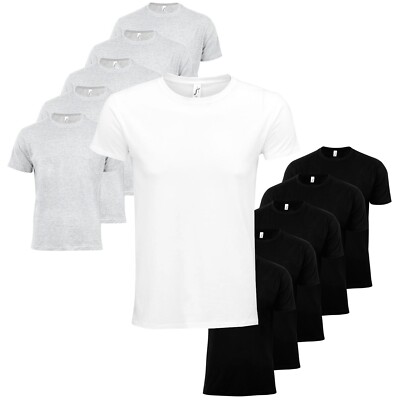5er Pack Herren Basic Round Neck T-Shirt 5er Set Uni Sport Shirts 100% Baumwolle