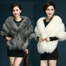 Women Faux Fur Shrug Shawl Bride Wedding Winter Furry Fluffy Warm Thicken