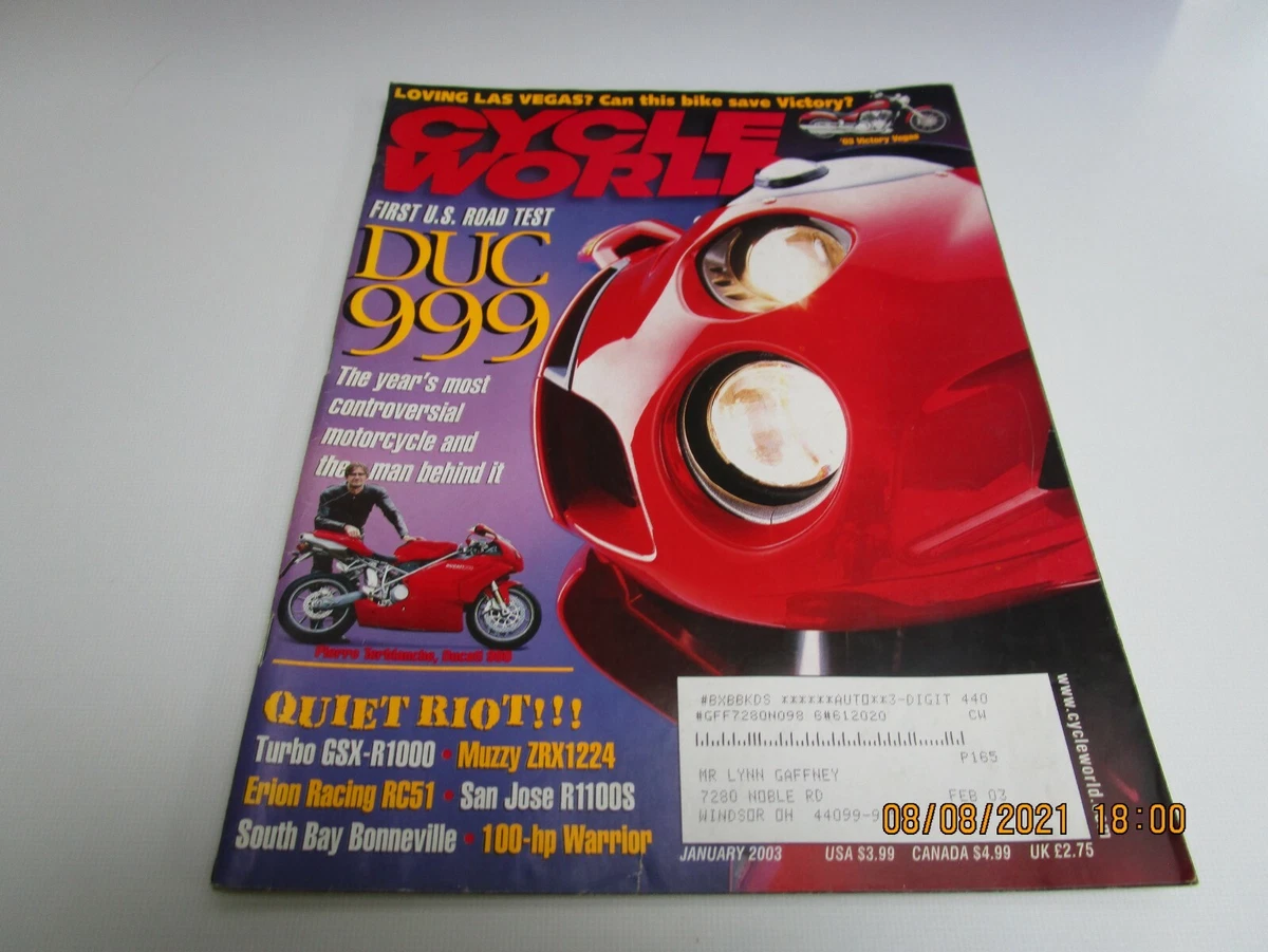 Cycle World Magazine JAN 2003 PETER EGAN DUCATI 999 ERION