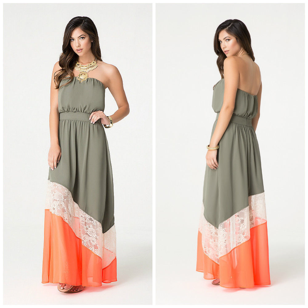 BEBE OLIVE GREEN CHIFFON LACE TRI-COLORED MAXI DRESS NEW $139 XSMALL XS 4 |  eBay