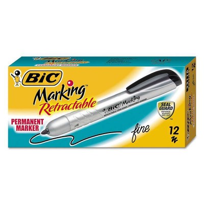 Bic mark-it! permanent marker retractable bullet tip, Black Ink, 12/pk (070330331167)