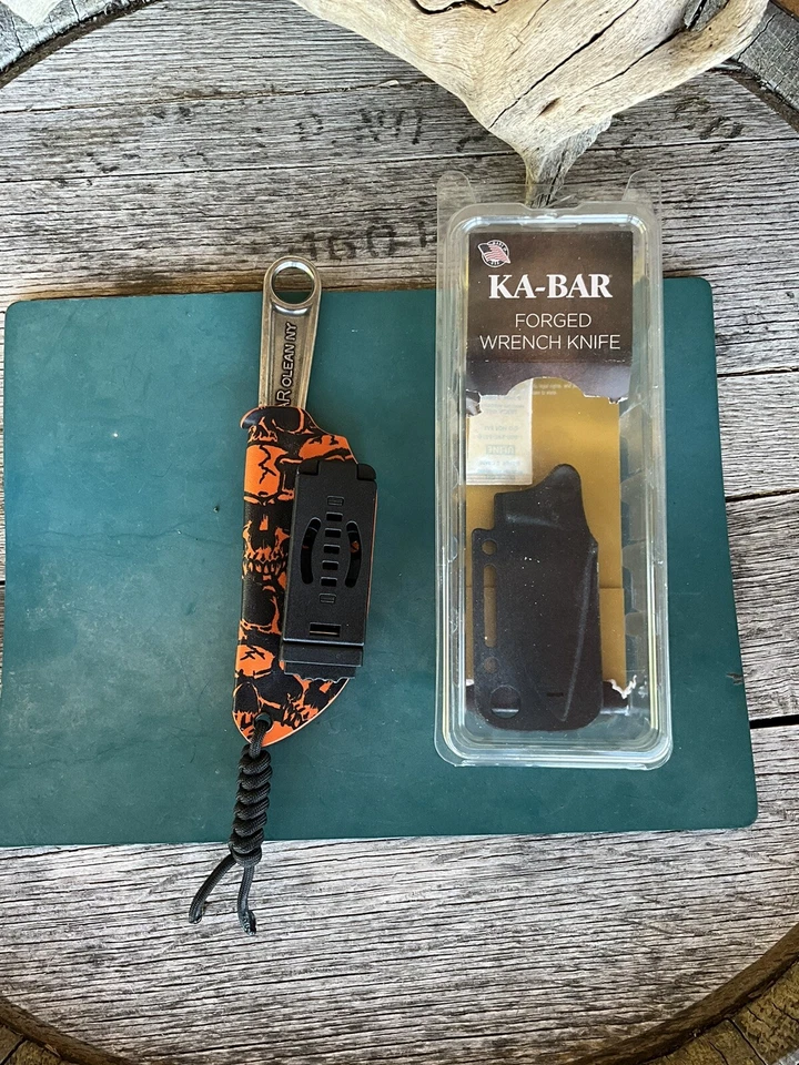 Ka-Bar Llave Garaje Tienda Mecánico Hombre Cueva Regalo Cuchillo Naranja Calavera Kydex Foto 3 de 4