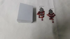 Fashion Disc Earrings W/ Red Stones