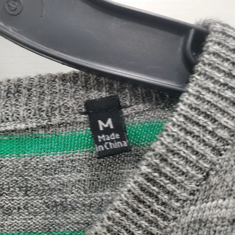 PD&C Men's Heather Gray Bright Green Stripe Preppy Academia V-Neck Sweater Sz M - Image 4 of 4