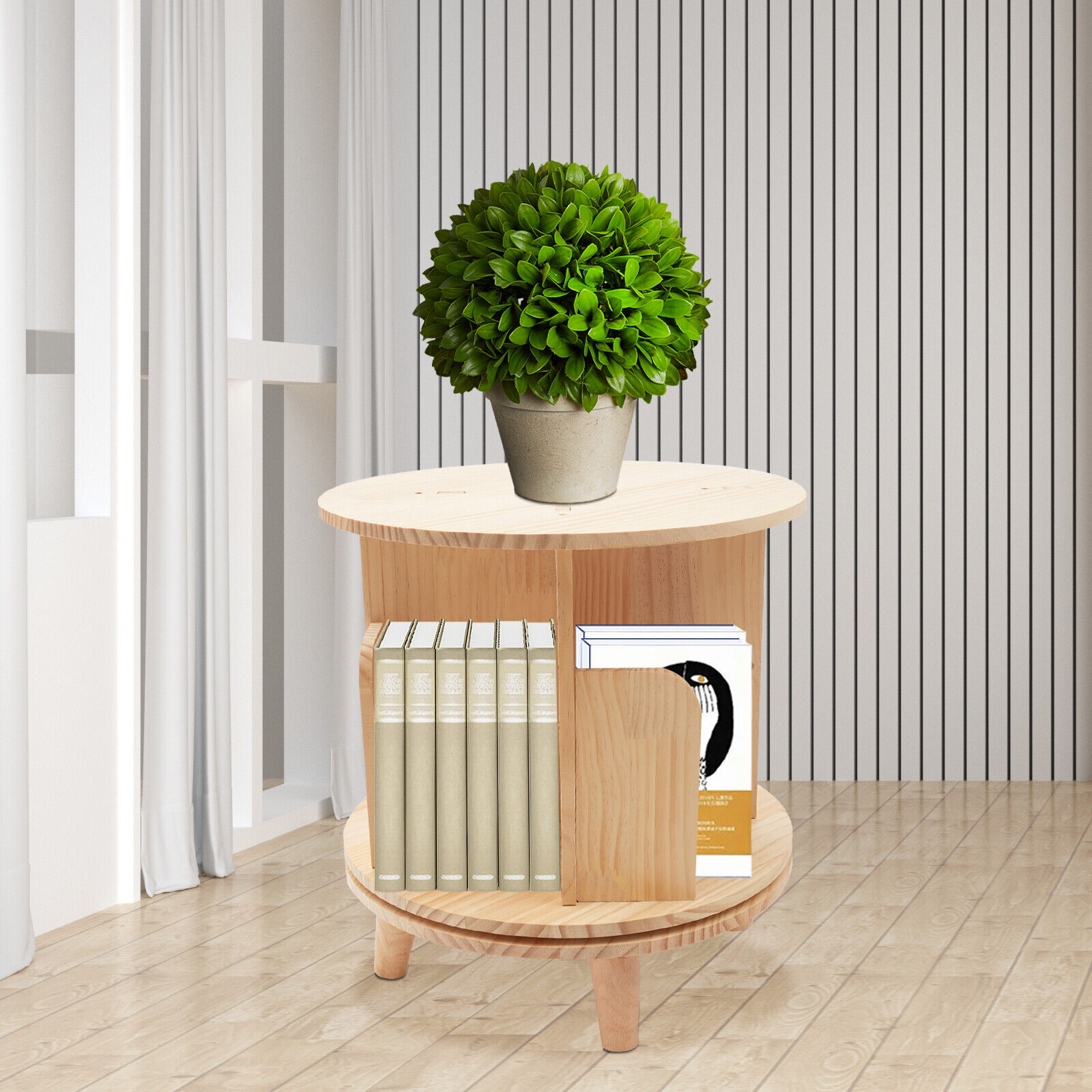 360° Rotating Floor Standing Bookcase Organizer with Storage Shelf