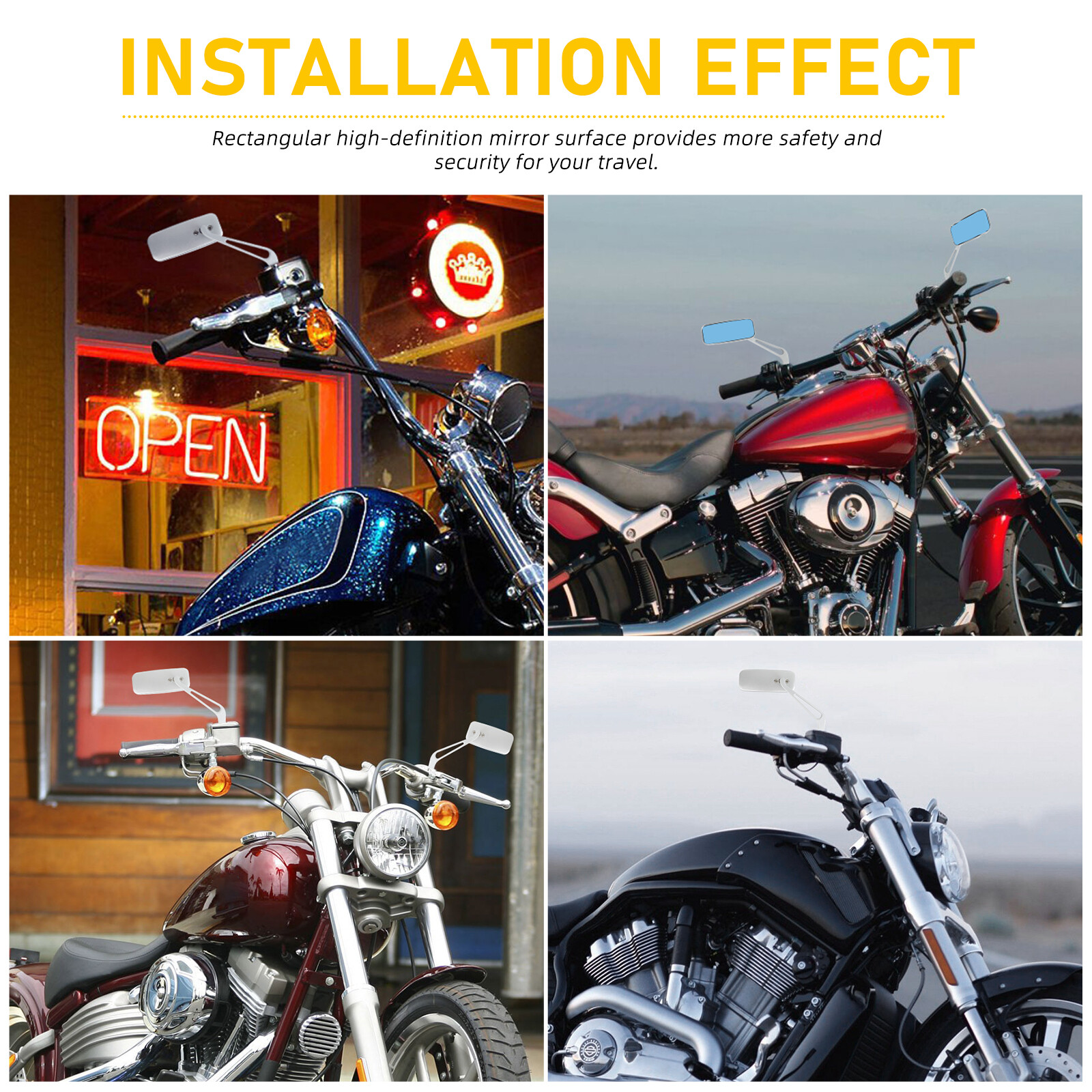 Chrome Motorcycle Rectangle Mirrors For Suzuki Intruder 250 800 1400 1500 Bobber