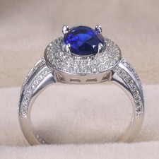 Silver Plated Pretty Ring For Valentine Gift 2.1CT Simulated Sapphire Royal Ring