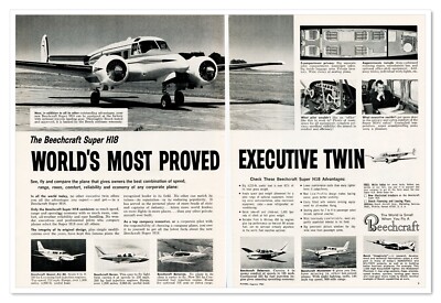 Print Ad Beechcraft Super H18 Aircraft Vintage 1965 2-Page Advertisement