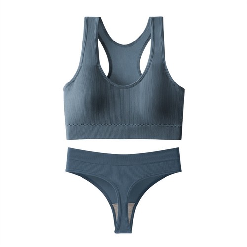 Damen-Unterwäsche-Set nahtlos gerippt hochtaillierte Slips Unterhose mit Sport-BH - Bild 32 von 68