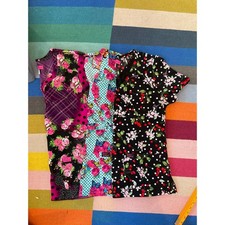 Betsey Johnson Medical Scrub Tops Lot of 3 Floral Cherry Butterfly Whimsical