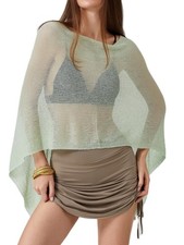 Sheer Mesh Poncho for Women Lightweight Summer Beach Poncho Shrug Bolero Off