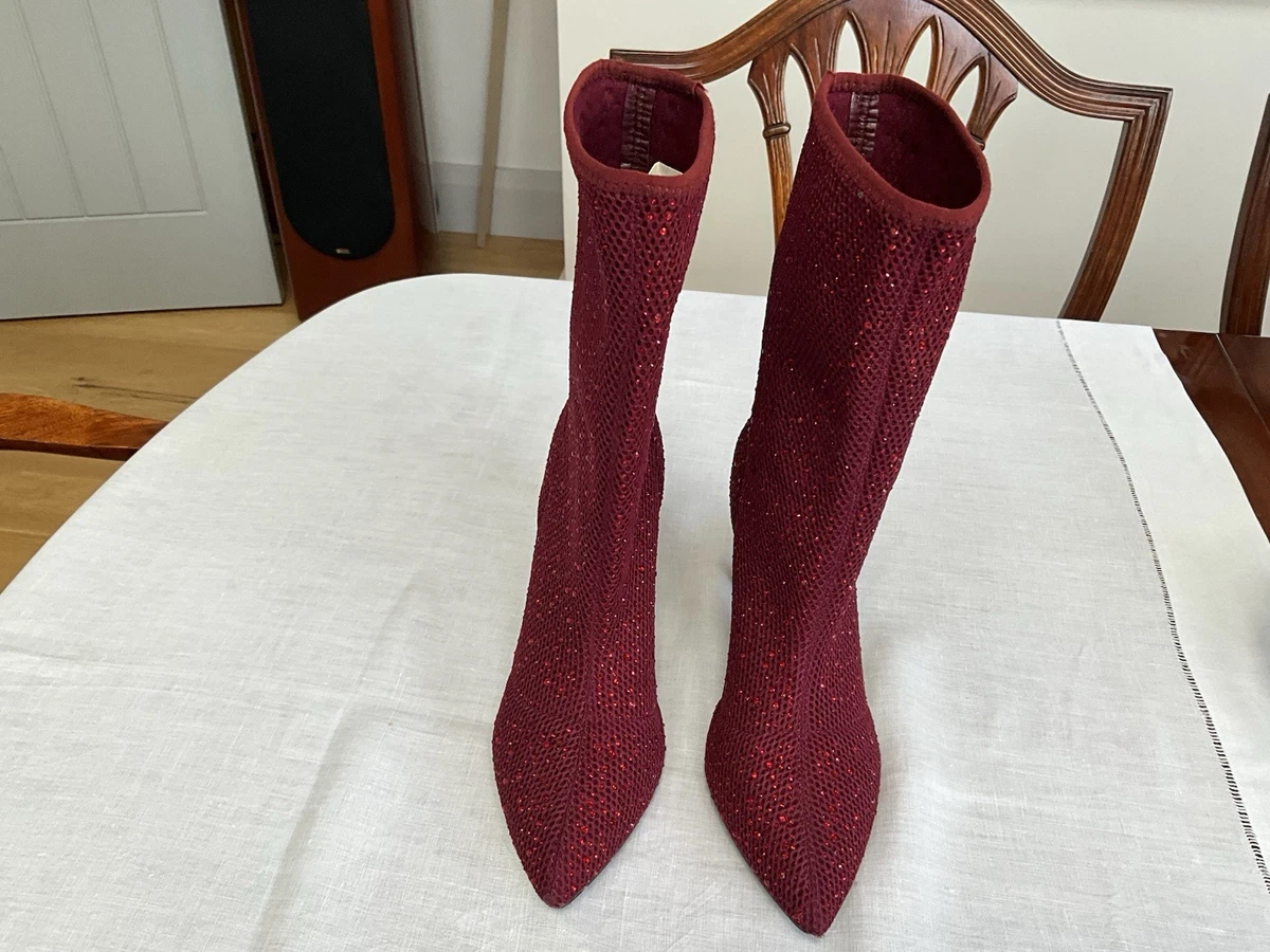 Botas Anne Michelle Rojo Lentejuelas Hasta la pantorrilla Tacón Alto Talla 5