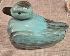 Mid Century 1951 Santa Anita Ware Vreni Ceramic Green Duck Covered Dish Signed