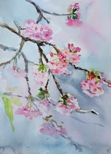 10x14 in ORIGINAL watercolor painting - Cherry blossom - artist MK