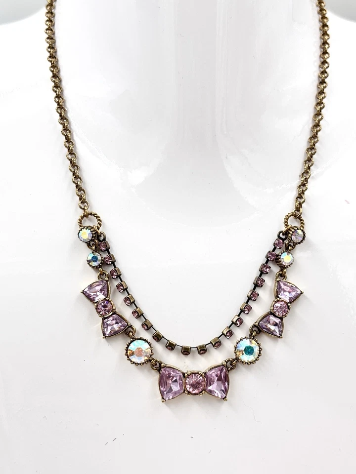 Collar Betsey Johnson Vintage Rosa Lazo Dos Hilos