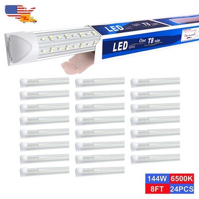 24 Pack V Shaped T8 Integrated Led 8Ft Shop Lights 144W Plug in and Play Tubes