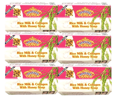 6x Soap Milk Rice Asantee Herbal Skin Bar 125g Collagen With Honey Whitening