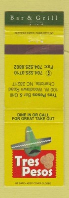 Matchbook Cover - Tres Pesos Charlotte NC