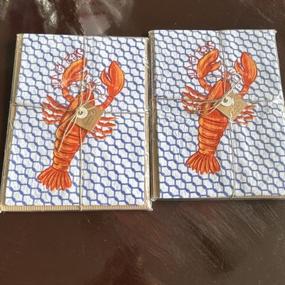 Mud Pie Flour Sack Cotton Tea Towels 2-Pack Lobster Coastal White Blue Orange