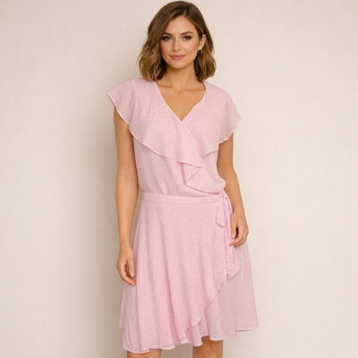 #ad #ad Draper James Wrap Dress Pink White Floral Print Midi Ruffle Sleeve Size XXL New $18.99