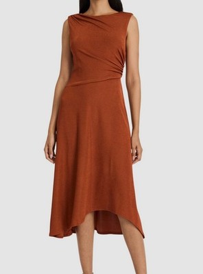 Maggy London Women's Brown Round-Neck Gathered High-Low Dress Size 14 | eBay