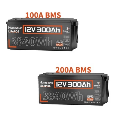 HUMSIENK Batería LiFePO4 300Ah Bluetooth 12V Litio BMS 100A/200A Batería Solar Marina
