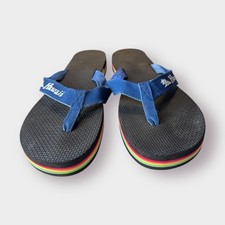 90s Rainbow Blue Hawaii Flip Flops Size 11