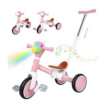 5-in-1 Toddler Tricycle with Lights  Music, Adjustable Push Kids Bike for 1-...