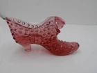 Vintage Fenton Pink Glass Hobnail Cat Head Slipper Shoe