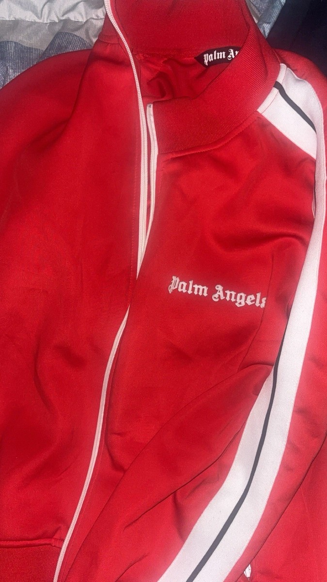 Red and White Track Palm Angel Hoodie Zip Up Jacket Men Size Small