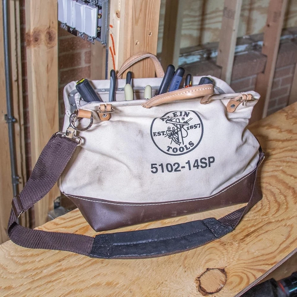 Klein Tools 14 Inch Portable Tool Box Heavy Duty Canvas Tool Tote Bag - Image 3 of 4