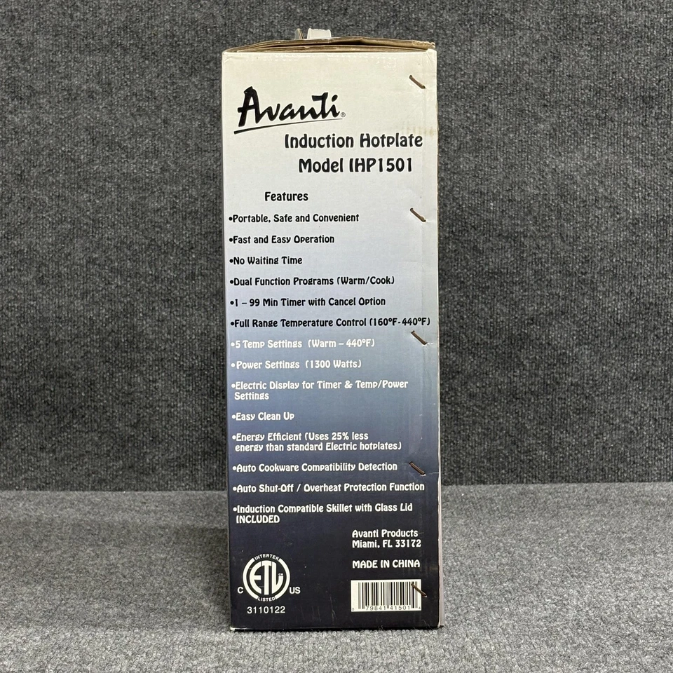 Avanti Induction Hotplate with Skillet & Glass Lid 1300W Cooktop IHP1501 ETL - Image 3 of 4