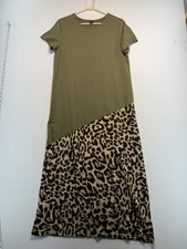 Emory Rose M T-Shirt Army Green Leopard, Short Sleeve Feminine Comfortable Dress