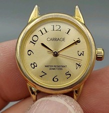Vintage Carriage by Timex Ladies 22mm Round Watch Gold Tone Dial Case Works