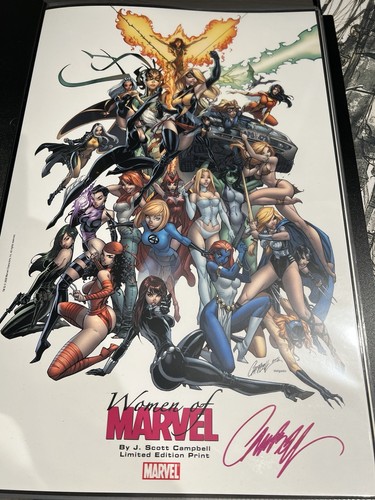 J SCOTT CAMPBELL signed WOMEN OF MARVEL 11" X 17" ART PRINT MARVEL RARE!