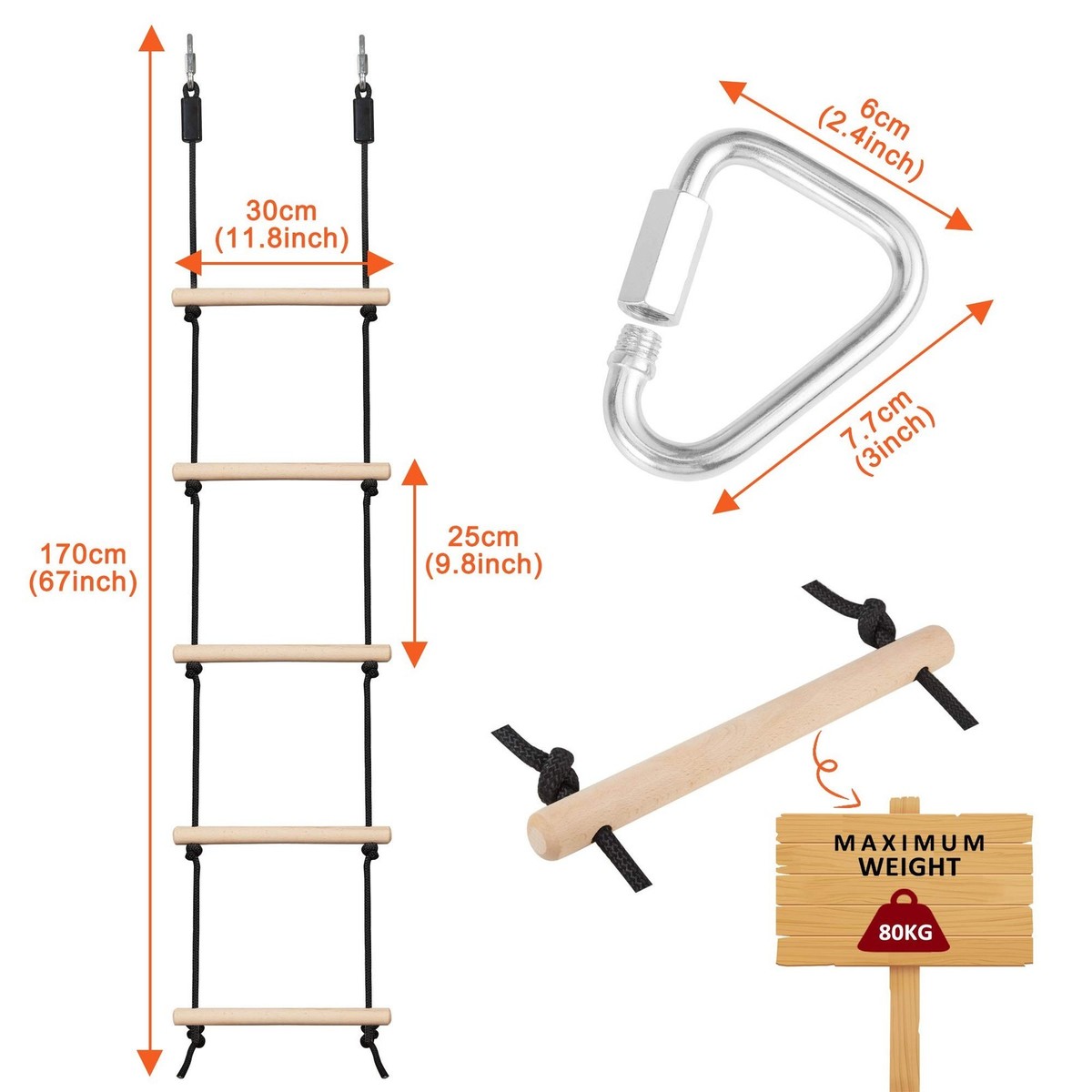 Rope Ladder for Kids Climbing Obstacle Wooden Swing Rope Ladder