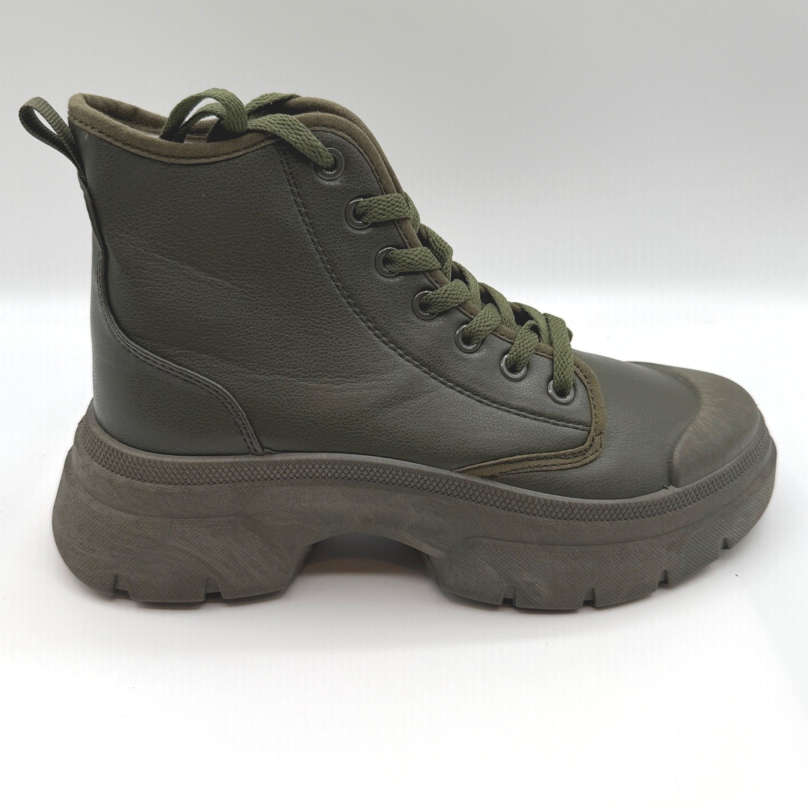 London Rag Roxanne Combat Boots,Women's 8, Olive Green Chunky Platform Lace Up