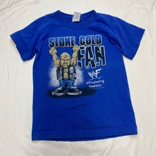 Vintage 1998 WWF Stone Cold Steve Austin Kids T-Shirt Blue Size 4 Mt Tees 90s