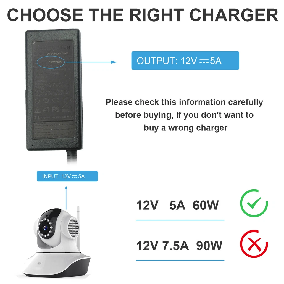 12V 5A AC Adapter Charger For Acer BenQ AOC LED LCD Monitor Power Supply Cord - Image 2 of 4