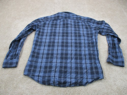 Bugatchi Uomo Shirt Men Large L Blue Plaid Linen Classic Fit Casual Button Up - Picture 7 of 10