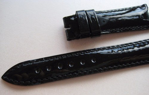 GENUINE TUDOR WATCH BAND STRAP BEAUTIFUL BLACK PATENT LEATHER 17 x 14 mm NEW - Picture 4 of 7